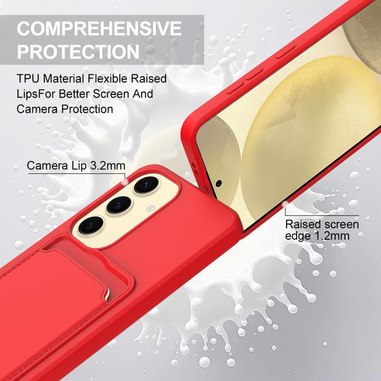For Samsung Galaxy S24 5G Integrated Card Bag Solid Color Liquid Silicone Phone Case Gen2 with Short Lanyard