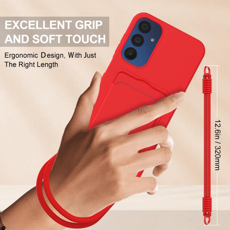 For Samsung Galaxy S23 FE 5G Integrated Card Bag Solid Color Liquid Silicone Phone Case Gen2 with Short Lanyard