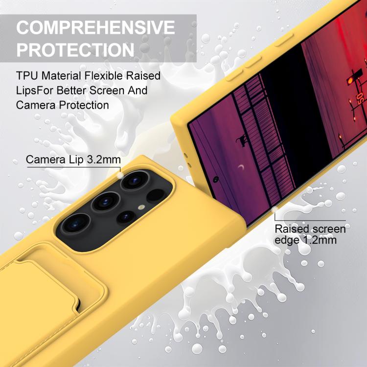 For Samsung Galaxy S23 Ultra 5G Integrated Card Bag Solid Color Liquid Silicone Phone Case Gen2 with Short Lanyard
