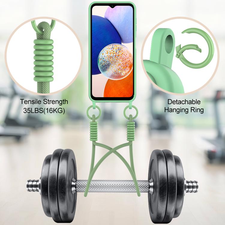 For Samsung Galaxy S24 FE 5G Integrated Card Bag Solid Color Liquid Silicone Phone Case Gen2 with Short Lanyard