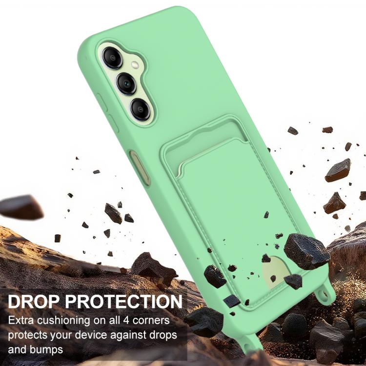 For Samsung Galaxy S24 FE 5G Integrated Card Bag Solid Color Liquid Silicone Phone Case Gen2 with Short Lanyard