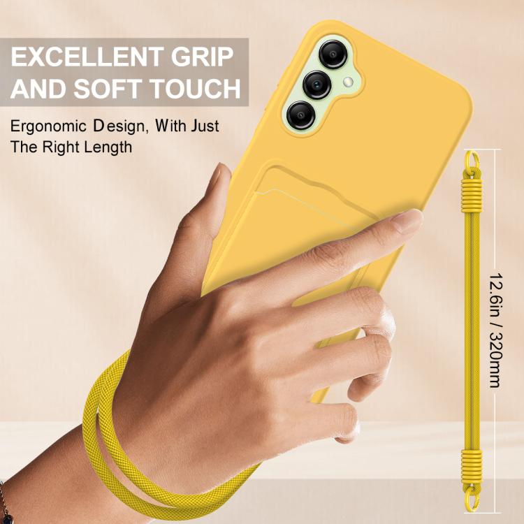 For Samsung Galaxy S24 FE 5G Integrated Card Bag Solid Color Liquid Silicone Phone Case Gen2 with Short Lanyard