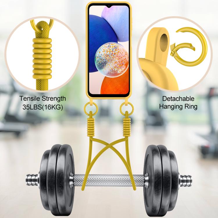 For Samsung Galaxy S24 FE 5G Integrated Card Bag Solid Color Liquid Silicone Phone Case Gen2 with Short Lanyard