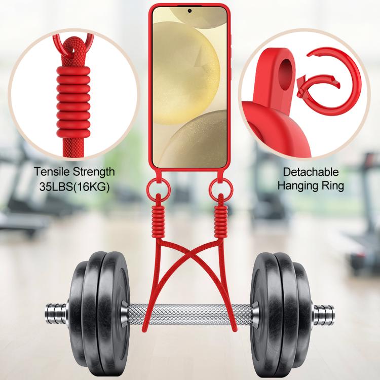 For Samsung Galaxy S25 5G Integrated Card Bag Solid Color Liquid Silicone Phone Case Gen2 with Short Lanyard