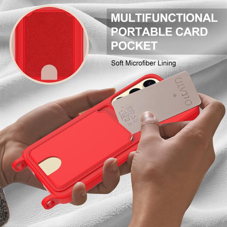 For Samsung Galaxy S25 5G Integrated Card Bag Solid Color Liquid Silicone Phone Case Gen2 with Short Lanyard