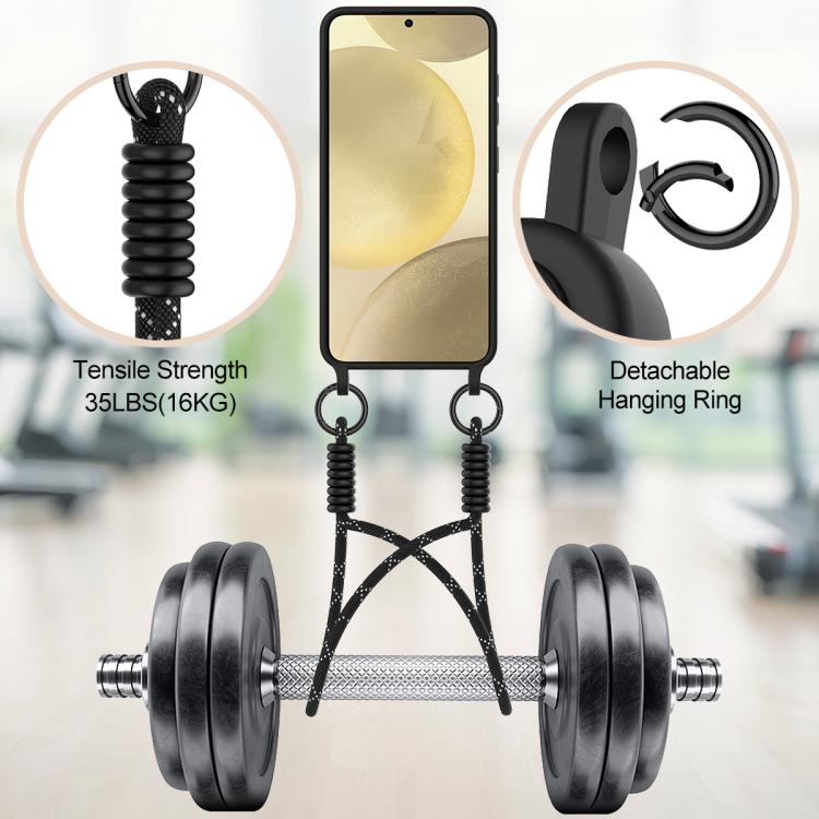 For Samsung Galaxy S25 5G Integrated Card Bag Solid Color Liquid Silicone Phone Case Gen2 with Short Lanyard