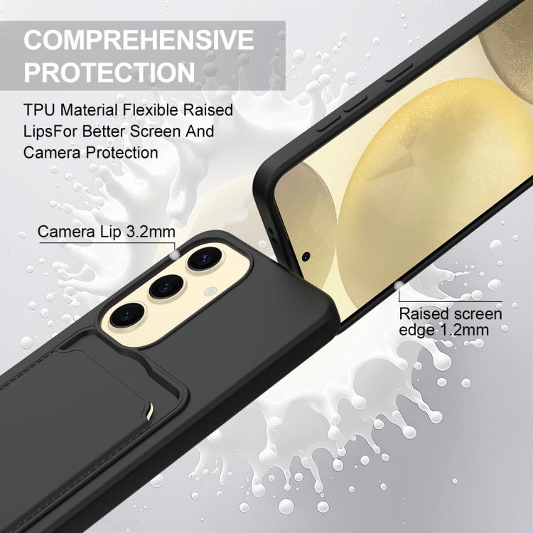 For Samsung Galaxy S25 5G Integrated Card Bag Solid Color Liquid Silicone Phone Case Gen2 with Short Lanyard