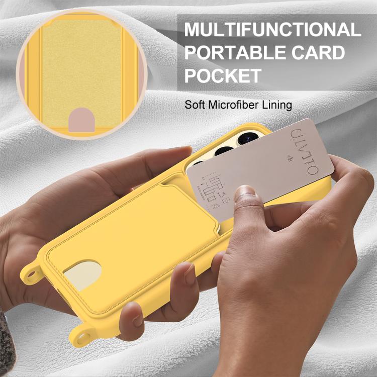 For Samsung Galaxy S25 5G Integrated Card Bag Solid Color Liquid Silicone Phone Case Gen2 with Short Lanyard
