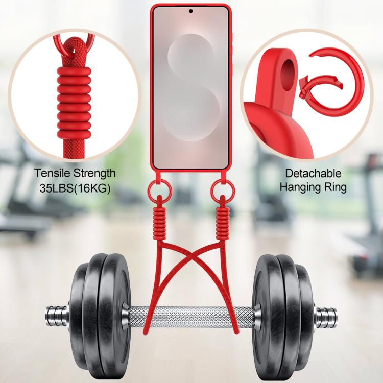 For Samsung Galaxy S25 Edge 5G Integrated Card Bag Solid Color Liquid Silicone Phone Case Gen2 with Short Lanyard