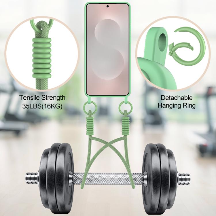 For Samsung Galaxy S25 Edge 5G Integrated Card Bag Solid Color Liquid Silicone Phone Case Gen2 with Short Lanyard