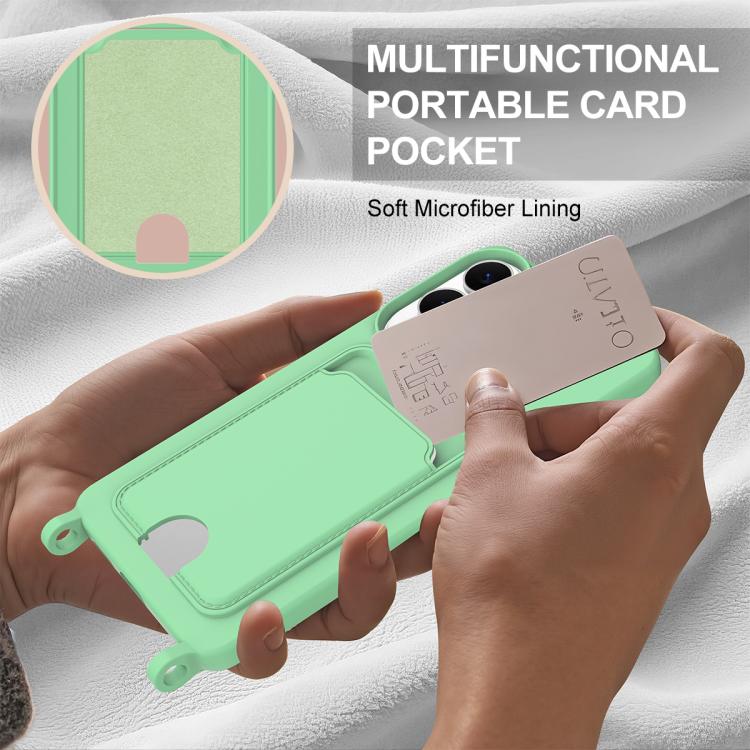 For Samsung Galaxy S25 Edge 5G Integrated Card Bag Solid Color Liquid Silicone Phone Case Gen2 with Short Lanyard