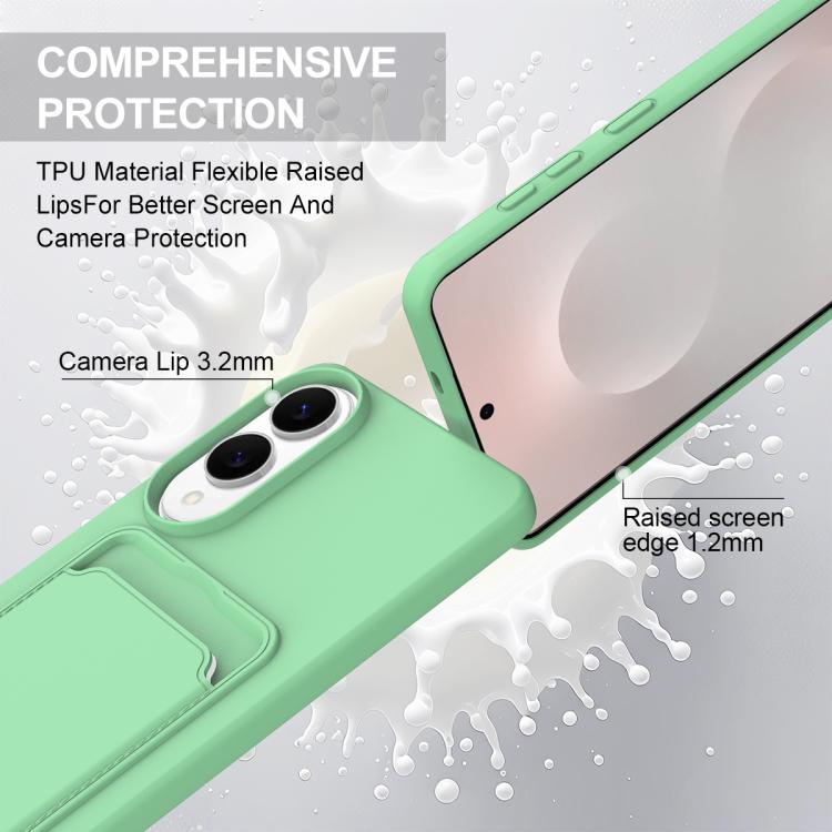 For Samsung Galaxy S25 Edge 5G Integrated Card Bag Solid Color Liquid Silicone Phone Case Gen2 with Short Lanyard