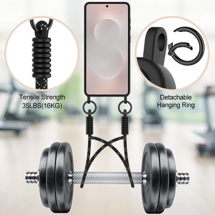 For Samsung Galaxy S25 Edge 5G Integrated Card Bag Solid Color Liquid Silicone Phone Case Gen2 with Short Lanyard