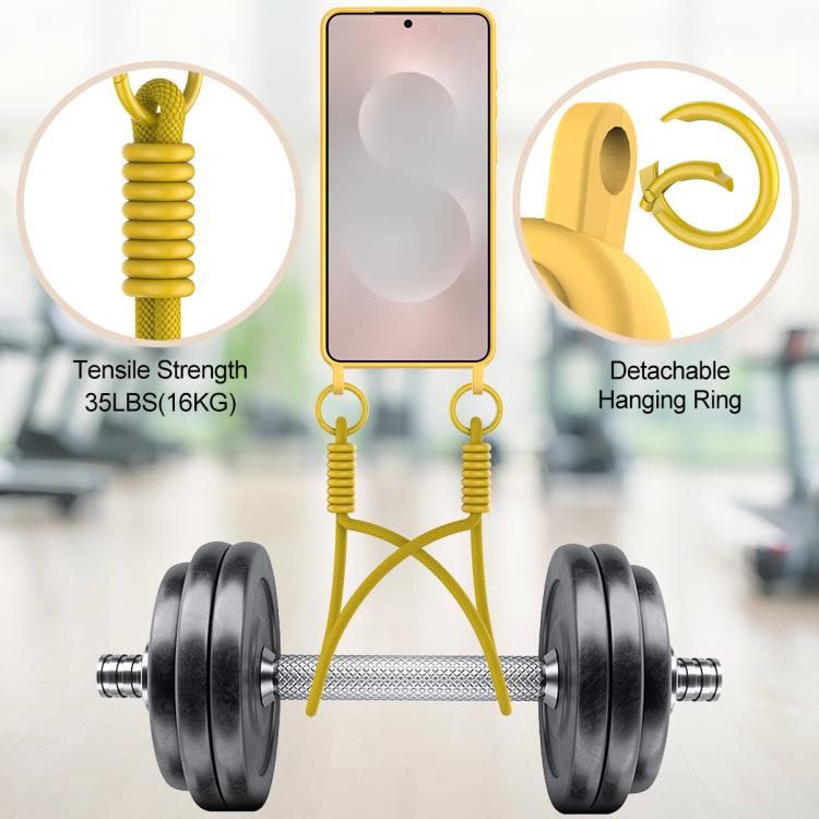 For Samsung Galaxy S25 Edge 5G Integrated Card Bag Solid Color Liquid Silicone Phone Case Gen2 with Short Lanyard