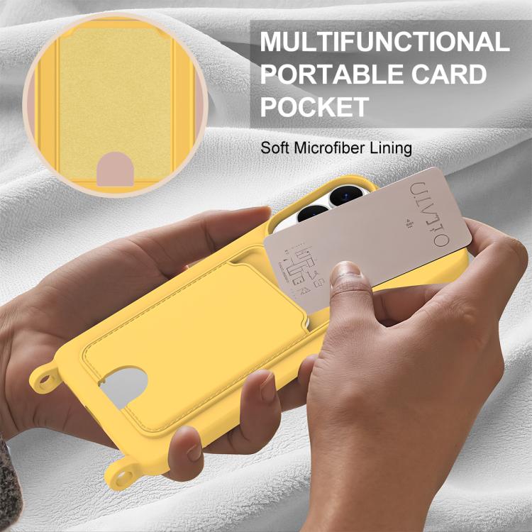 For Samsung Galaxy S25 Edge 5G Integrated Card Bag Solid Color Liquid Silicone Phone Case Gen2 with Short Lanyard