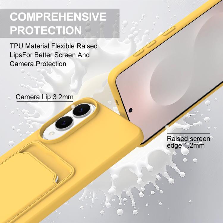 For Samsung Galaxy S25 Edge 5G Integrated Card Bag Solid Color Liquid Silicone Phone Case Gen2 with Short Lanyard