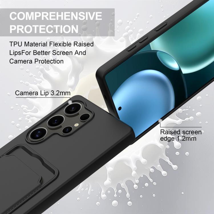 For Samsung Galaxy S25 Ultra 5G Integrated Card Bag Solid Color Liquid Silicone Phone Case Gen2 with Short Lanyard