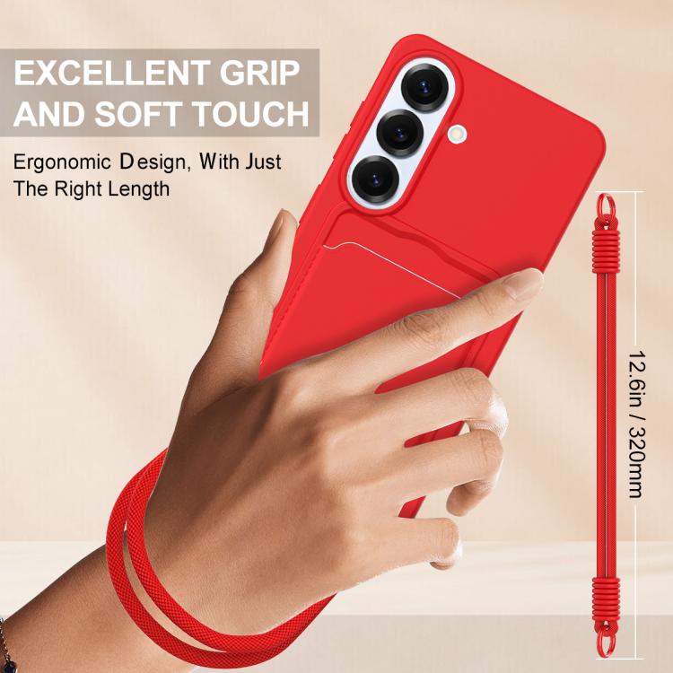 For Samsung Galaxy S26 5G Integrated Card Bag Solid Color Liquid Silicone Phone Case Gen2 with Short Lanyard