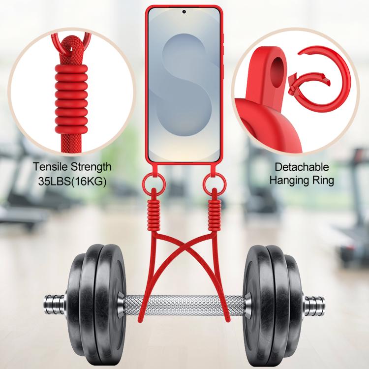 For Samsung Galaxy S26 5G Integrated Card Bag Solid Color Liquid Silicone Phone Case Gen2 with Short Lanyard