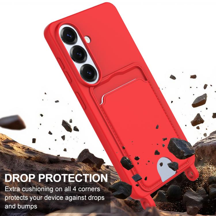 For Samsung Galaxy S26 5G Integrated Card Bag Solid Color Liquid Silicone Phone Case Gen2 with Short Lanyard