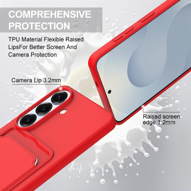 For Samsung Galaxy S26 5G Integrated Card Bag Solid Color Liquid Silicone Phone Case Gen2 with Short Lanyard