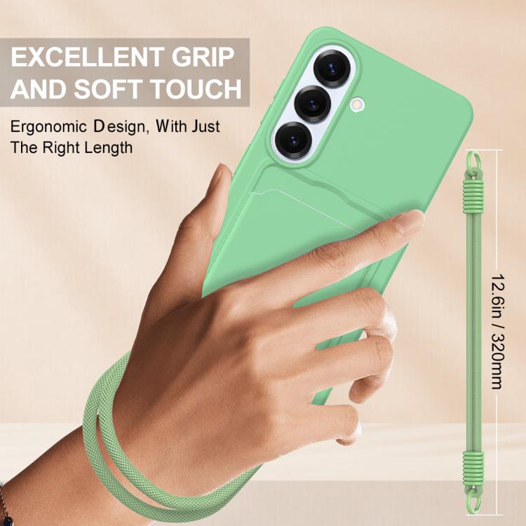 For Samsung Galaxy S26 5G Integrated Card Bag Solid Color Liquid Silicone Phone Case Gen2 with Short Lanyard