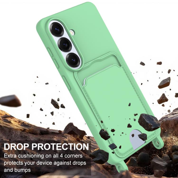 For Samsung Galaxy S26 5G Integrated Card Bag Solid Color Liquid Silicone Phone Case Gen2 with Short Lanyard