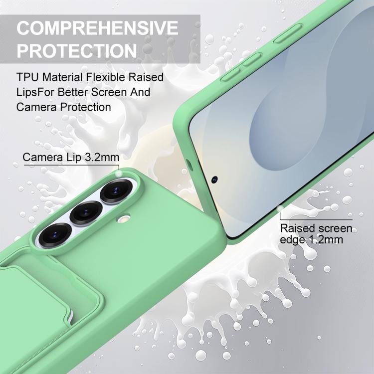 For Samsung Galaxy S26 5G Integrated Card Bag Solid Color Liquid Silicone Phone Case Gen2 with Short Lanyard