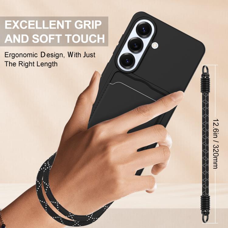For Samsung Galaxy S26 5G Integrated Card Bag Solid Color Liquid Silicone Phone Case Gen2 with Short Lanyard