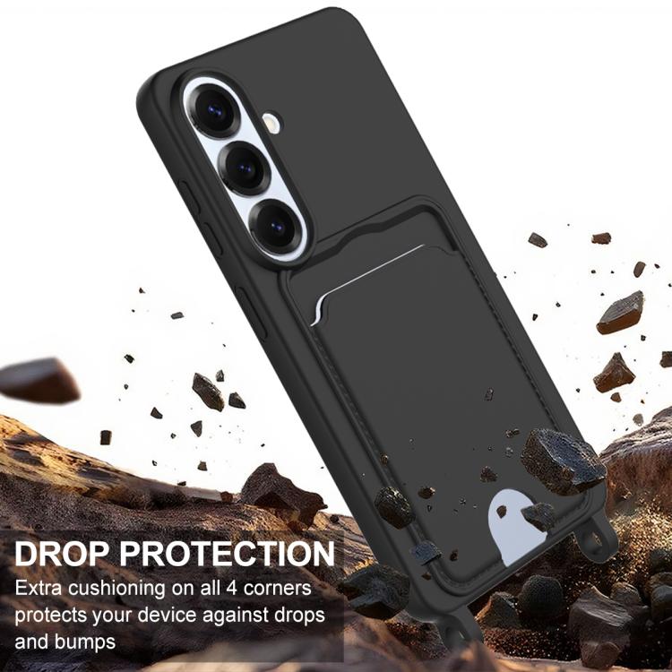 For Samsung Galaxy S26 5G Integrated Card Bag Solid Color Liquid Silicone Phone Case Gen2 with Short Lanyard