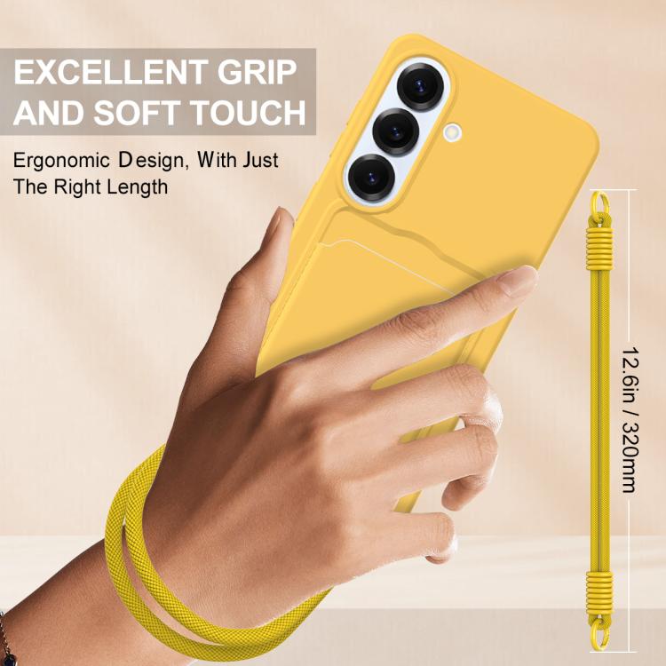 For Samsung Galaxy S26 5G Integrated Card Bag Solid Color Liquid Silicone Phone Case Gen2 with Short Lanyard