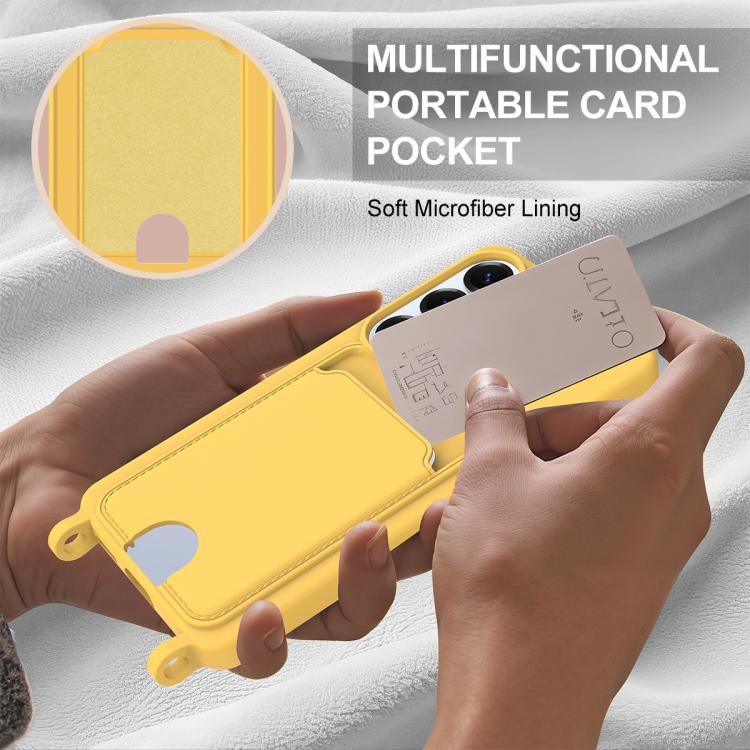 For Samsung Galaxy S26 5G Integrated Card Bag Solid Color Liquid Silicone Phone Case Gen2 with Short Lanyard