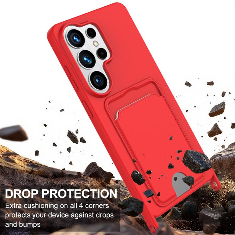 For Samsung Galaxy S26 Ultra 5G Integrated Card Bag Solid Color Liquid Silicone Phone Case Gen2 with Short Lanyard