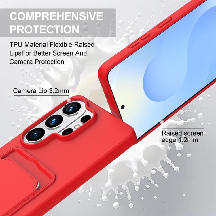 For Samsung Galaxy S26 Ultra 5G Integrated Card Bag Solid Color Liquid Silicone Phone Case Gen2 with Short Lanyard