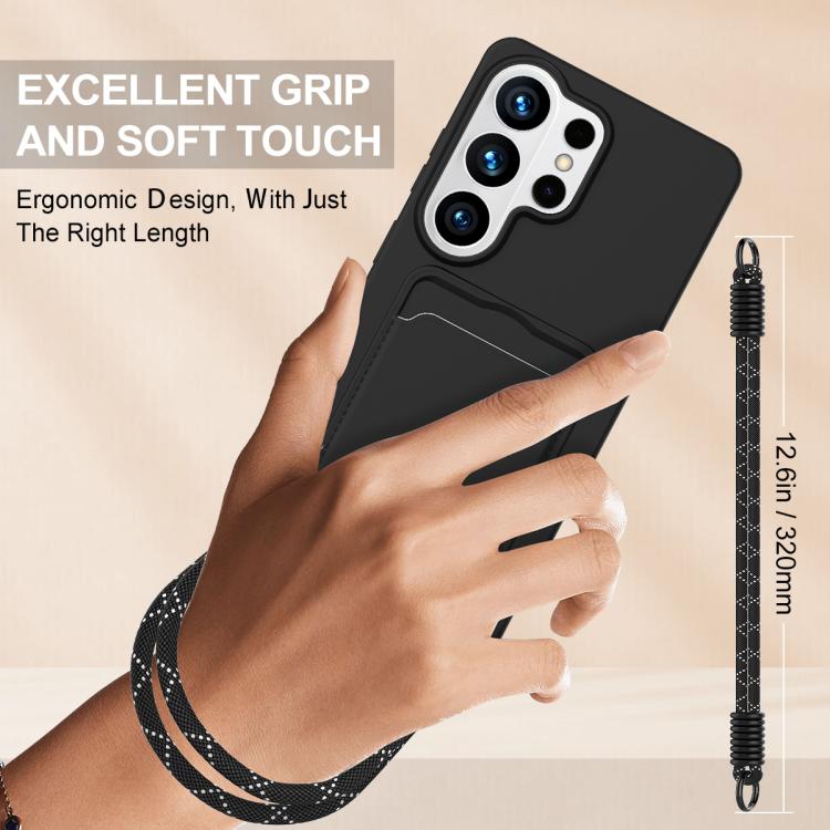 For Samsung Galaxy S26 Ultra 5G Integrated Card Bag Solid Color Liquid Silicone Phone Case Gen2 with Short Lanyard