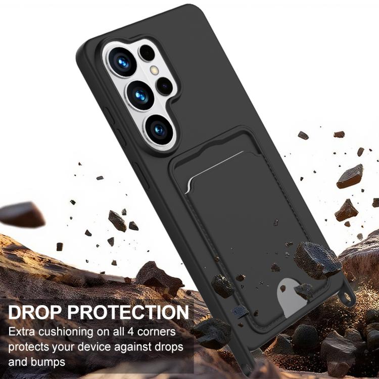 For Samsung Galaxy S26 Ultra 5G Integrated Card Bag Solid Color Liquid Silicone Phone Case Gen2 with Short Lanyard