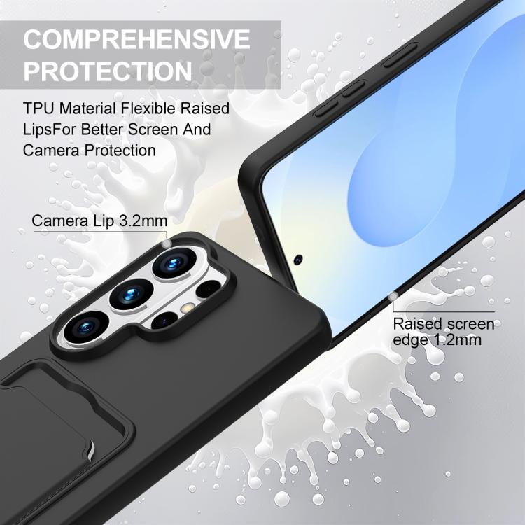 For Samsung Galaxy S26 Ultra 5G Integrated Card Bag Solid Color Liquid Silicone Phone Case Gen2 with Short Lanyard