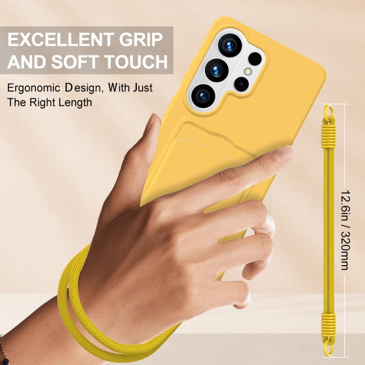 For Samsung Galaxy S26 Ultra 5G Integrated Card Bag Solid Color Liquid Silicone Phone Case Gen2 with Short Lanyard