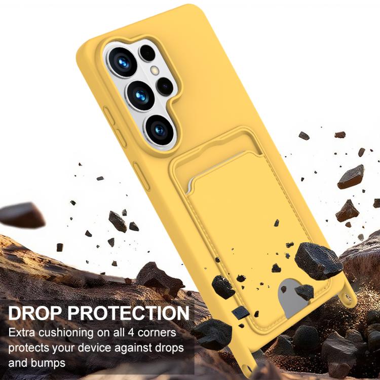 For Samsung Galaxy S26 Ultra 5G Integrated Card Bag Solid Color Liquid Silicone Phone Case Gen2 with Short Lanyard