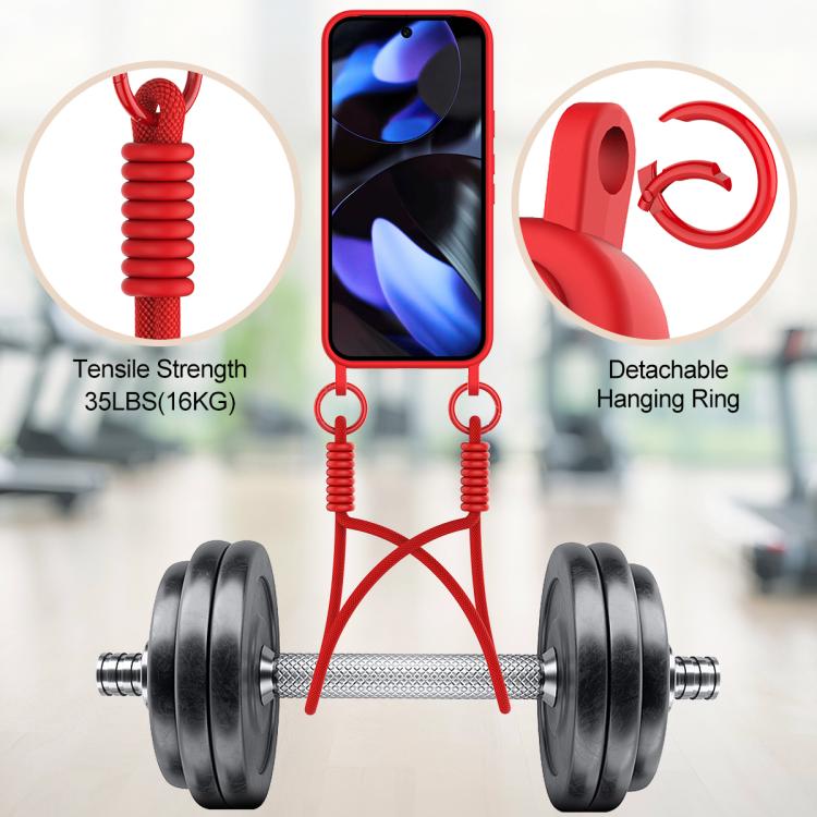 For Google Pixel 9  Integrated Card Bag Solid Color Liquid Silicone Phone Case Gen2 with Short Lanyard