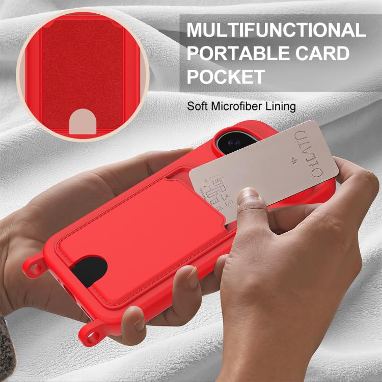 For Google Pixel 9  Integrated Card Bag Solid Color Liquid Silicone Phone Case Gen2 with Short Lanyard