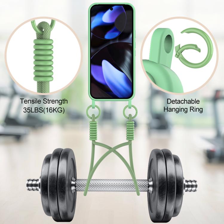 For Google Pixel 9  Integrated Card Bag Solid Color Liquid Silicone Phone Case Gen2 with Short Lanyard