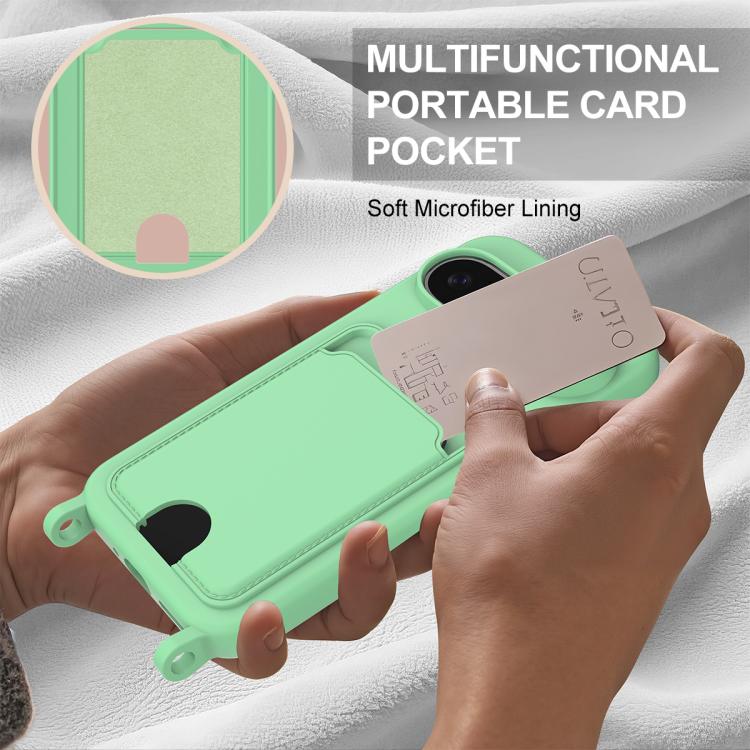 For Google Pixel 9  Integrated Card Bag Solid Color Liquid Silicone Phone Case Gen2 with Short Lanyard
