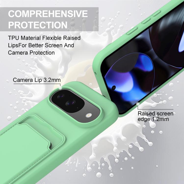 For Google Pixel 9  Integrated Card Bag Solid Color Liquid Silicone Phone Case Gen2 with Short Lanyard