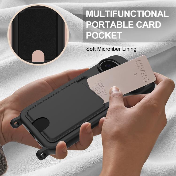 For Google Pixel 9  Integrated Card Bag Solid Color Liquid Silicone Phone Case Gen2 with Short Lanyard