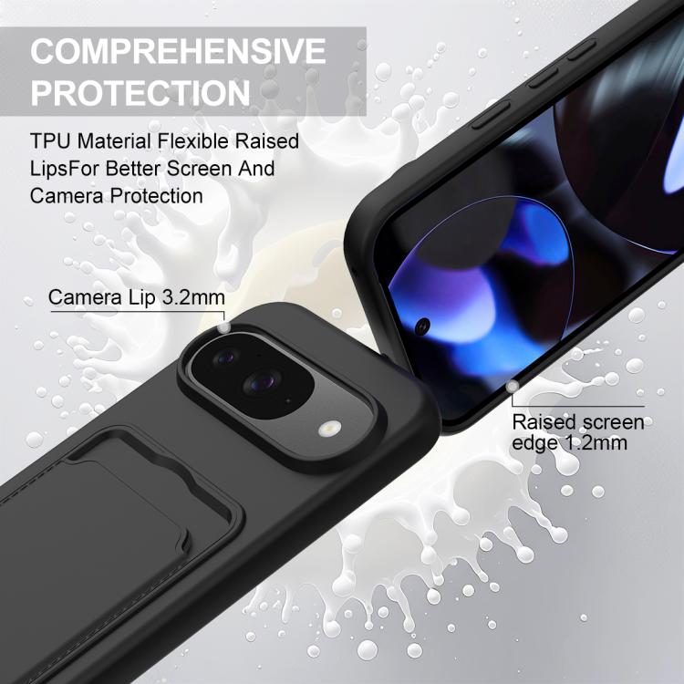 For Google Pixel 9  Integrated Card Bag Solid Color Liquid Silicone Phone Case Gen2 with Short Lanyard
