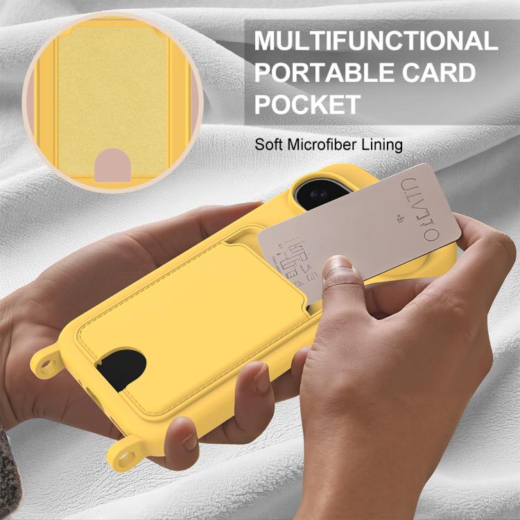 For Google Pixel 9  Integrated Card Bag Solid Color Liquid Silicone Phone Case Gen2 with Short Lanyard