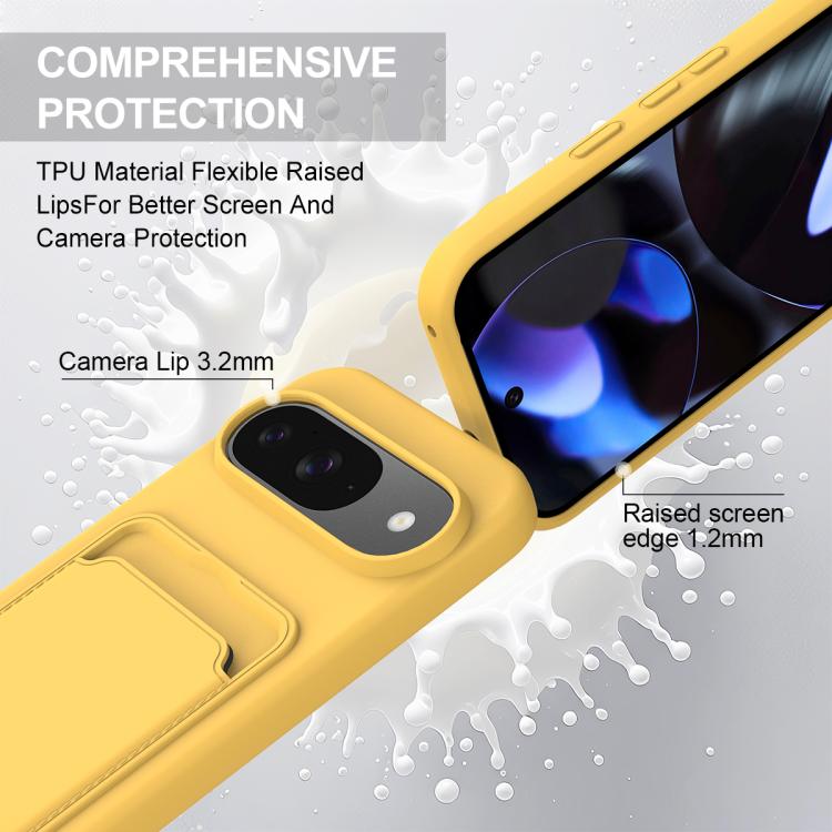 For Google Pixel 9  Integrated Card Bag Solid Color Liquid Silicone Phone Case Gen2 with Short Lanyard