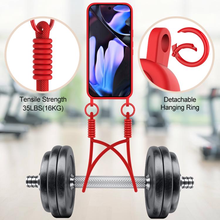 For Google Pixel 9 Pro Integrated Card Bag Solid Color Liquid Silicone Phone Case Gen2 with Short Lanyard