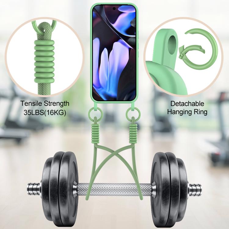 For Google Pixel 9 Pro Integrated Card Bag Solid Color Liquid Silicone Phone Case Gen2 with Short Lanyard